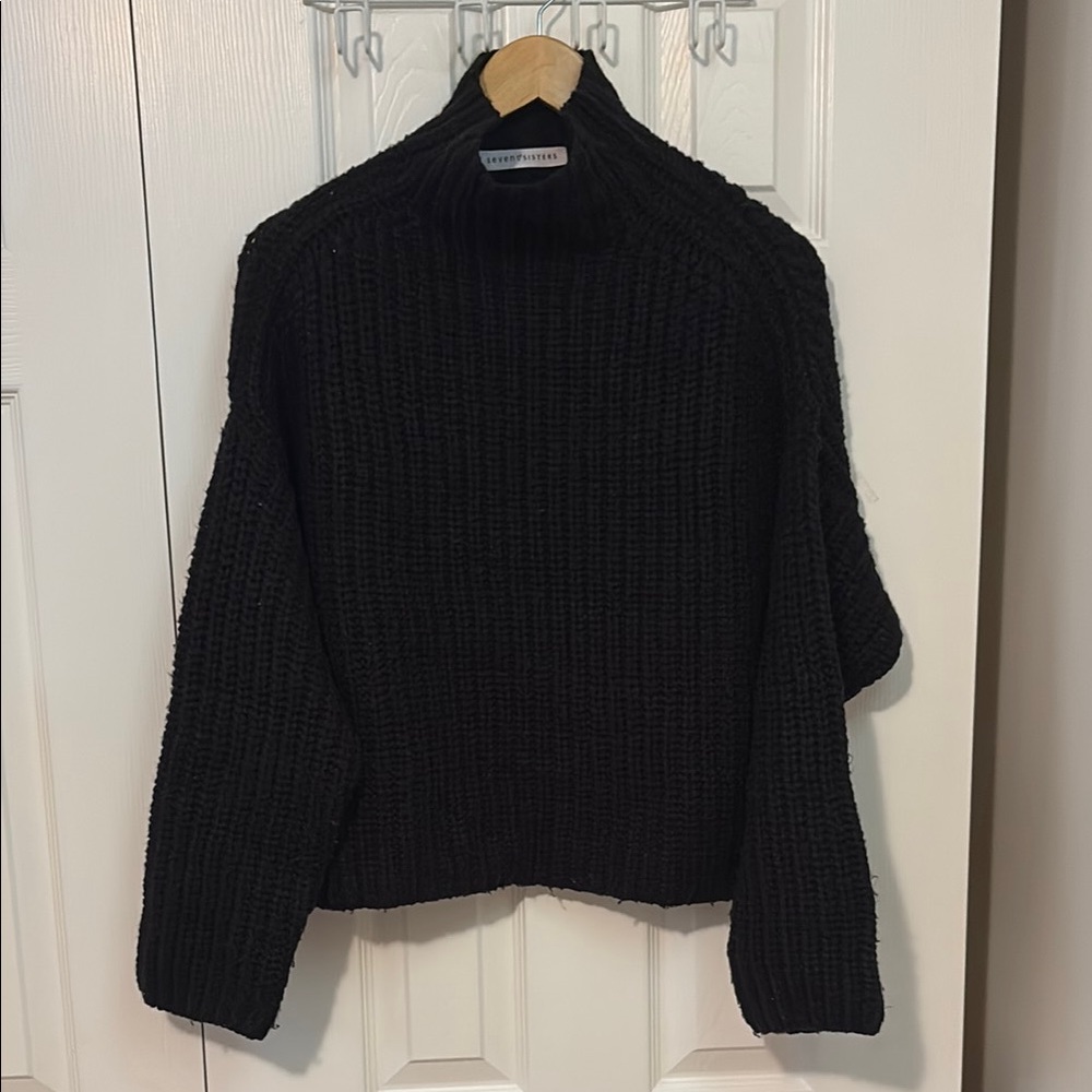 Seven Sisters Black Ribbed Turtleneck Sweater